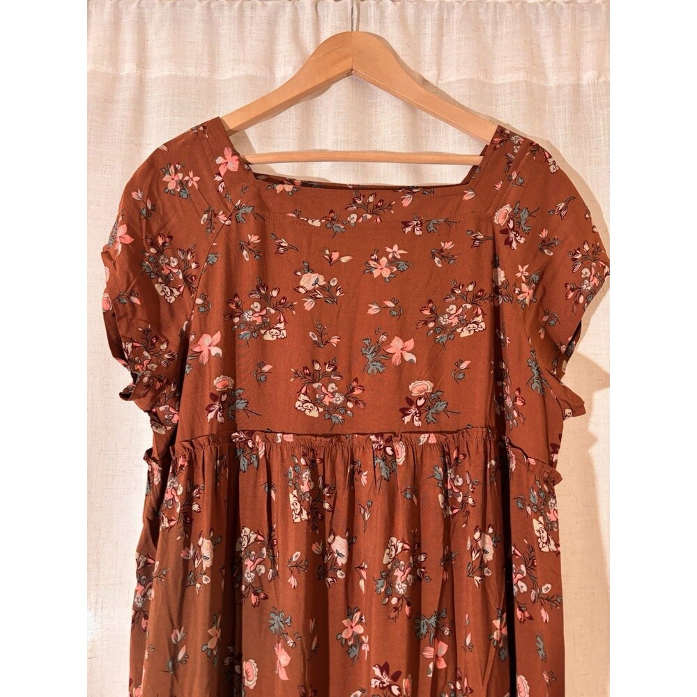 Natural Life Prairie Cottagecore￼Brown Floral Rayon Maxi Dress  Ren Faire, L - Picture 2 of 7